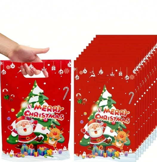 10pcs Christmas Santa Claus Print Gift Bag