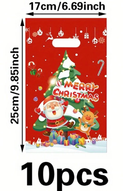10pcs Christmas Santa Claus Print Gift Bag