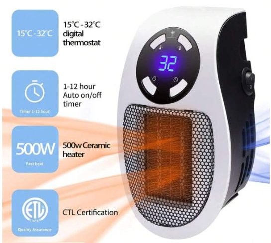 500W Smart Space Electric Fan Heater