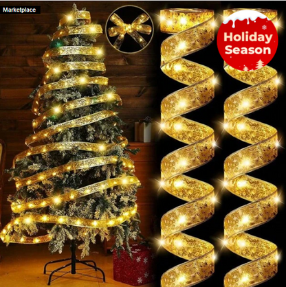 10M White Light Christmas Golden Ribbon Decoration String Light