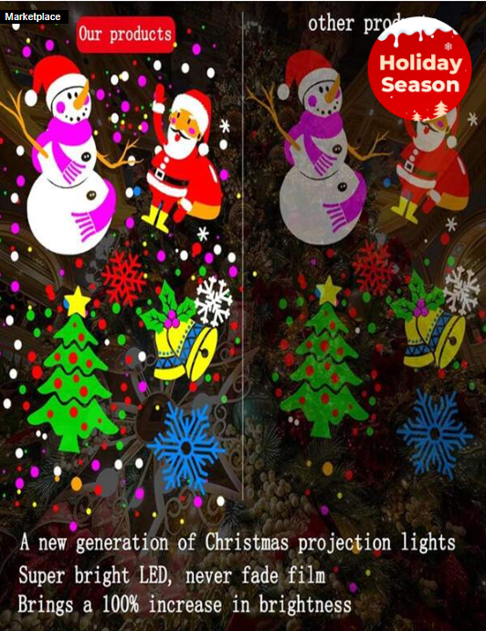 1pc Led Snowflake Projection 16 Pattern Christmas Decoration Light