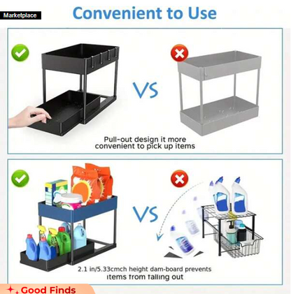 Under Sliding Cabinet Basket Organizer, 2 Tier Under Sink Organizers Black Under Sink Storage