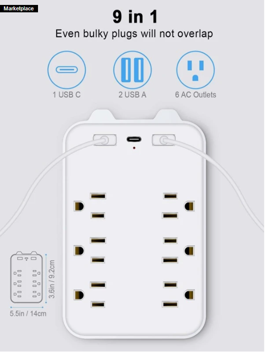 USB Wall Mount, 2 USB Charging Ports And 1 Type C