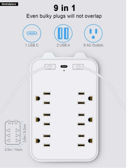 USB Wall Mount, 2 USB Charging Ports And 1 Type C