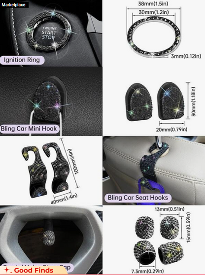 Rhinestone Decor Car Steering Wheel Cover & Handbrake & Gear Shift Cover Set
